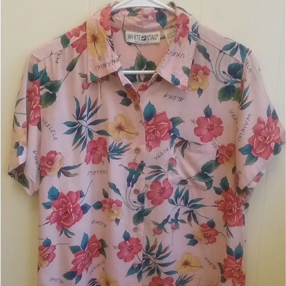 VINTAGE WHITE STAG HAWAIIAN PRINT SHIRT. SIZE MED